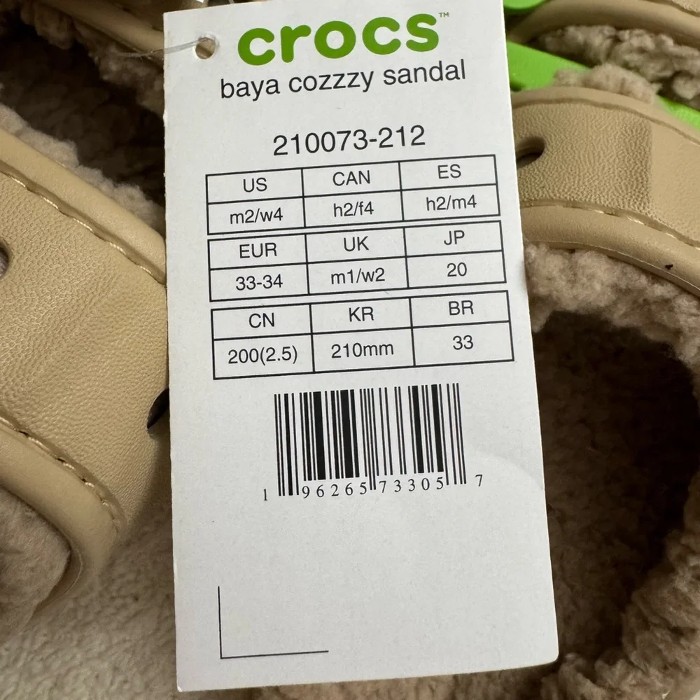 CROCS Kids baya Cozy Cream Fuzzy Sandal